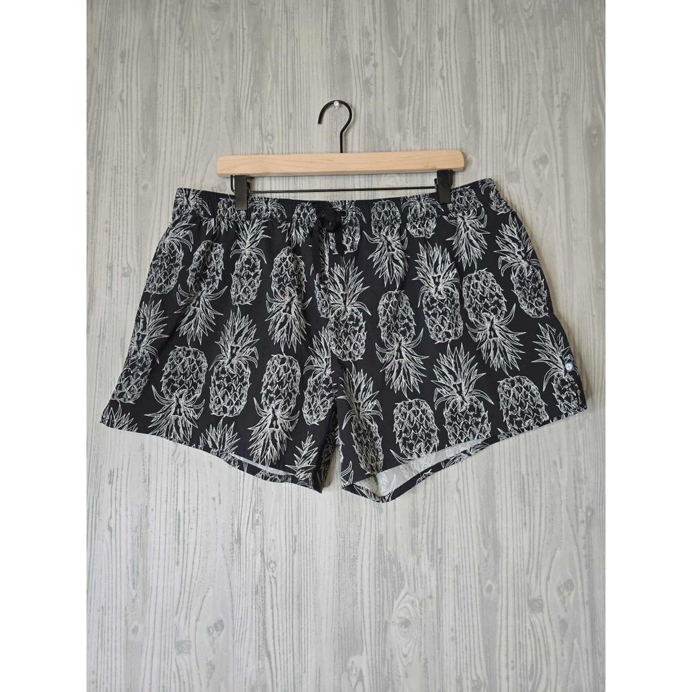 Lauren James Pineapple Swim Trunks XL Black White UnisexElastic Waist Drawstring
